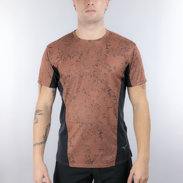 Men's Running T-Shirt Mizuno Active DryAeroFlow Print TShirt  Copper Brown J2GAD00455