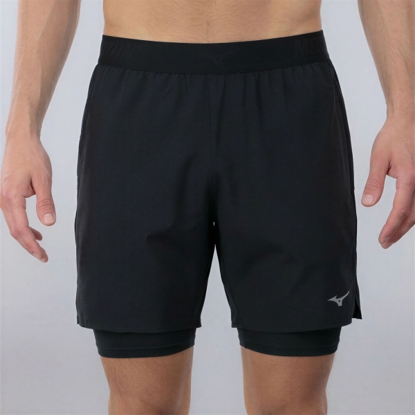 Men's Running Shorts Mizuno Core 2 in 1 5.5in Shorts  Black J2GBD00909