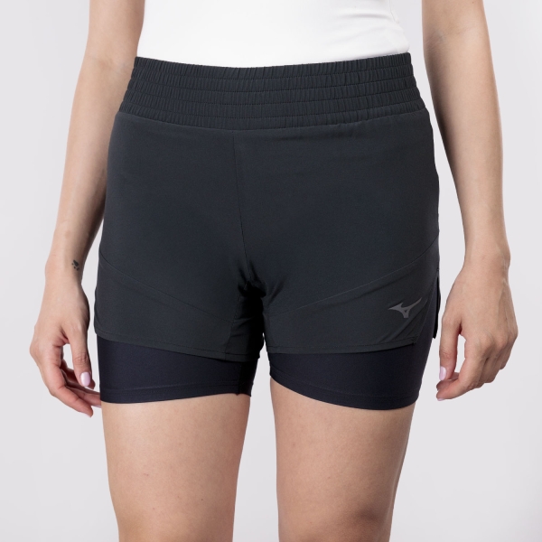 Women's Running Shorts Mizuno Active 2 in 1 4.5in Shorts  Black J2GBD20309