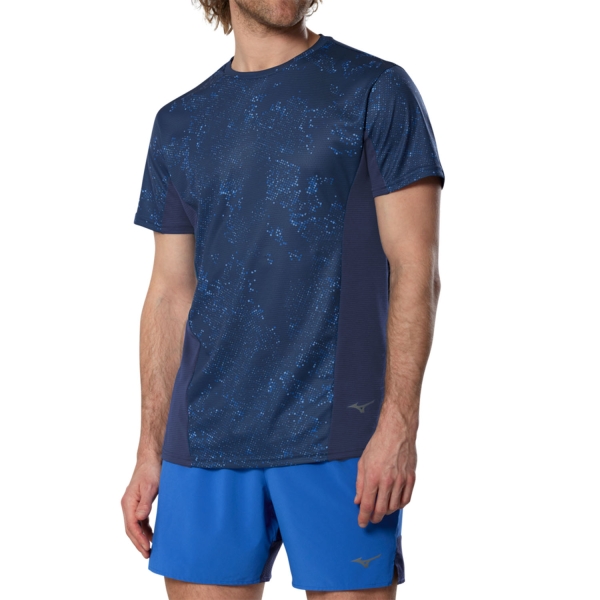 Men's Running T-Shirt Mizuno Active DryAeroFlow Print TShirt  Estate Blue J2GAD00412