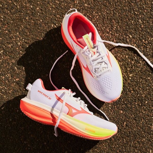 Mizuno Wave Rider 30 - White/Lava Orange/Lime Pulp